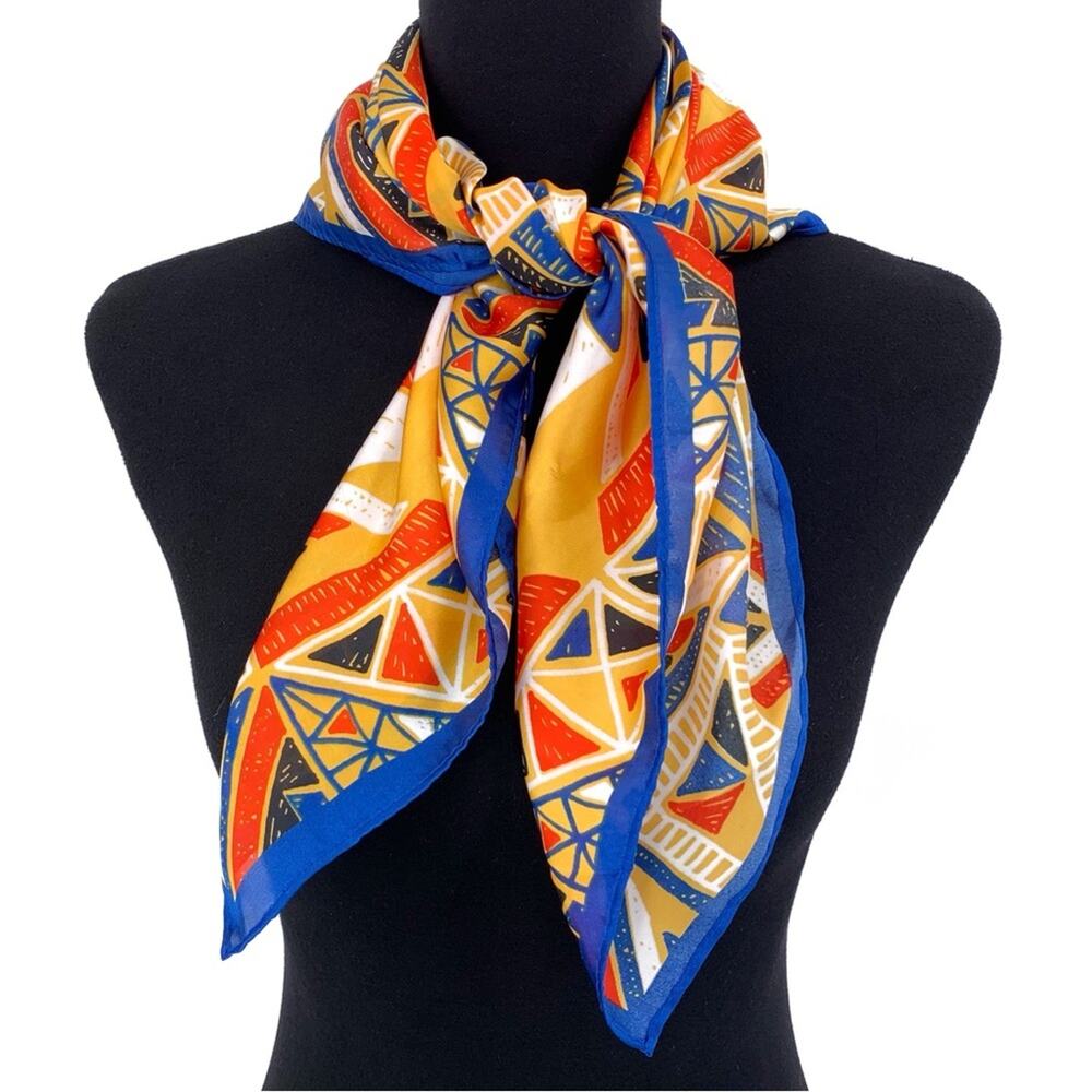 GEOMETRIC Square Neck Scarf Red Yellow Blue White